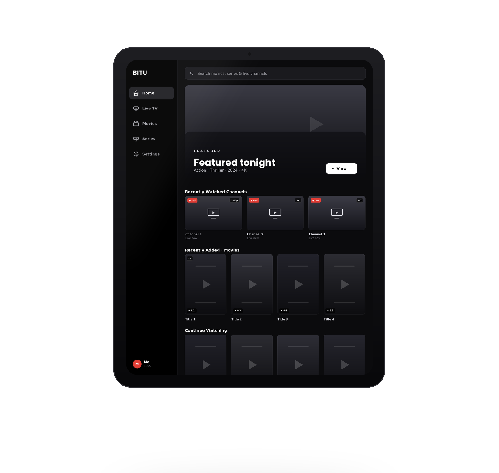 BITU home on tablet